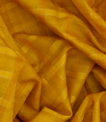 Mustard Handloom Printed Organza Saree With Attached Ikat Border-Mustard