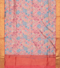 Bubble Gum Pink Printed Chiniya Silk Saree With Floral Motifs-BubbleGum Pink