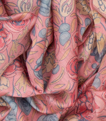 Bubble Gum Pink Printed Chiniya Silk Saree With Floral Motifs-BubbleGum Pink