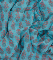 Light Blue Printed Silk Saree With Floral Motifs-Light Blue