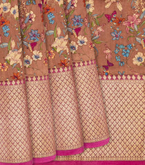 Brown Woven Moonga Tussar Silk Saree With Printed Floral Motifs -Brown