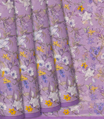 Lavender Woven Chiffon Silk Saree With Printed Floral Motifs-Lavander