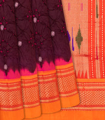 Maroon Handwoven Bandhani Silk Saree With Paithani Pallu-Maroon