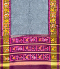 Grey Handwoven Bandhani Silk Saree With Diamond Motifs-Grey