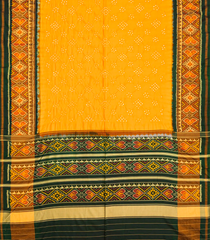 Mango Yellow Handwoven Bandhani Silk Saree With Diamond Motifs-Mango Yellow