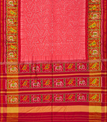 Light Peach Handwoven Bandhani Silk Saree With Diamond Motifs-Light Peach