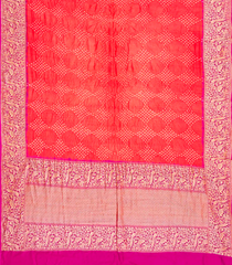 Peach Handwoven Bandhani Silk Saree With Diamond Motifs-Peach