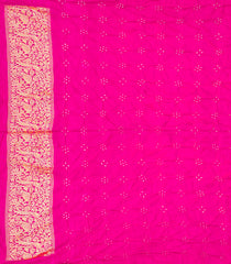 Peach Handwoven Bandhani Silk Saree With Diamond Motifs-Peach