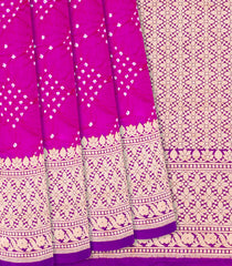 Hot Pink Handwoven Bandhani Silk Saree With Diamond Motifs-Hot Pink