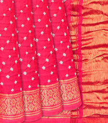 Pink Handwoven Bandhani Silk Saree With Tie & Dye Motifs-Pink