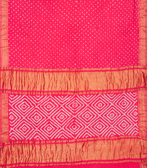 Pink Handwoven Bandhani Silk Saree With Tie & Dye Motifs-Pink