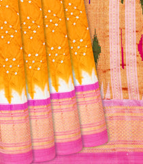 Mustard Handwoven Bandhani Silk Saree With Paithani Pallu-Mustard