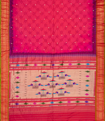 Dark Peach Handwoven Bandhani Silk Saree With Paithani Pallu-Dark Peach