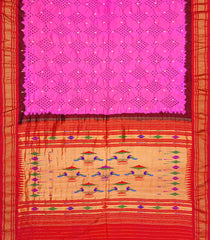 Hot Pink Handwoven Bandhani Silk Saree With Paithani Pallu-Hot Pink