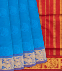 Sky Blue Handloom Poly Cotton Saree With Mango Motifs-Sky Blue