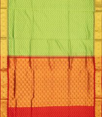 Cardamom Green Handloom Poly Cotton Saree With Floral Motifs-Cardamom Green