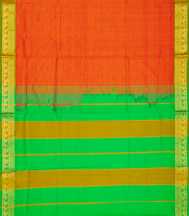 Orange Handloom Poly Cotton Saree With Mango Motifs in Border-Orange