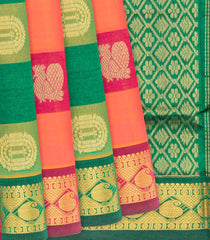 Multi Colour Handloom Poly Cotton Saree With Annam Chakaram Motifs In Checks-Multi colour