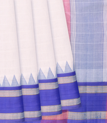 White Handloom Rasipuram Cotton Saree WIth Contrast Ganga Jamuna Silk Border-White