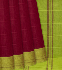 Crimson Handloom Rasipuram Cotton Saree With Stripes-Crimson