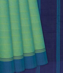 Mint Green Handloom Rasipuram Cotton Saree With Stripes-Mint Green