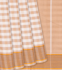 Cream Handloom Rasipuram Cotton Saree With Checks-Cream