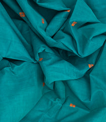 Cyan Handloom Rasipuram Cotton Saree with Square Buttas-Cyan