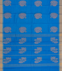 Sky Blue Handloom Rasipuram Cotton Saree With Animal Motifs-Sky Blue