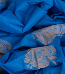 Sky Blue Handloom Rasipuram Cotton Saree With Animal Motifs-Sky Blue