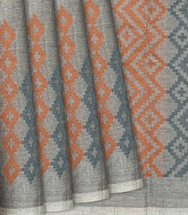 Grey Handloom Rasipuram Cotton Saree With Geometric Motifs-Grey