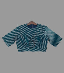 Blue striped ikat silk blouse-Blue-38