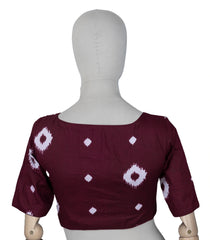Dark Maroon Printed Readymade Cotton Blouse With Tie & Dye Print-RB5169