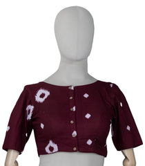 Dark Maroon Printed Readymade Cotton Blouse With Tie & Dye Print-RB5169