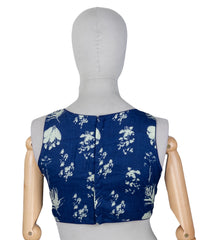 Blue Printed Readymade Cotton Blouse With Floral Print-RB5170
