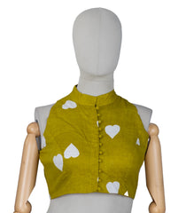 Lime Green Printed Readymade Cotton Blouse With Floral Print-RB5174