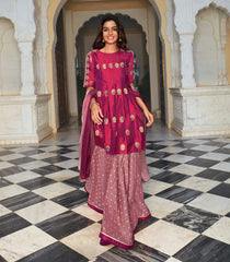 Magenta Silk Embroidered Sharara Set-Magenta-L