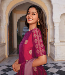 Magenta Silk Embroidered Sharara Set-Magenta-L