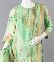 Neo Mint Floral Salwar Suit-Neon Green