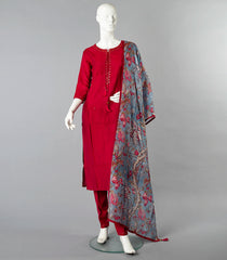 Dark Red Salwar Suit With Digital Printed Dupatta-Red