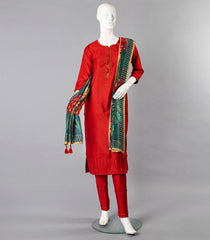 True Red Salwar Set With Digital Printed Dupatta-Red