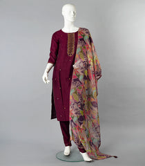 Maroon Salwar Suit With Digital Printed Dupatta-Maroon