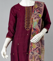 Maroon Salwar Suit With Digital Printed Dupatta-Maroon