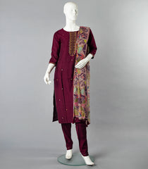 Maroon Salwar Suit With Digital Printed Dupatta-Maroon