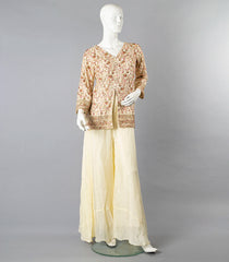 Cream Sharara Set With Matching Dupatta-Cream