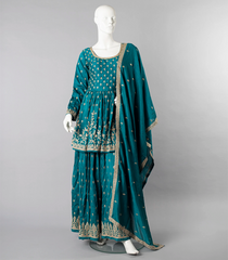 Teal Sharara Set With Matching Dupatta-Teal