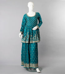 Teal Sharara Set With Matching Dupatta-Teal