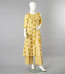 Cream And Yellow Kurti Set-Cream