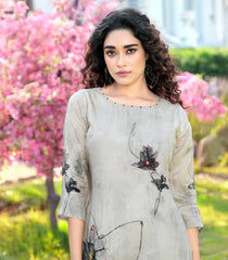 Cool Grey floral printed kurta set with matching dupatta and palazzo