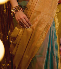 Gold & Peach Handloom Chanderi Partly Cotton Tissue Saree-CC1339