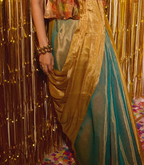 Gold & Peach Handloom Chanderi Partly Cotton Tissue Saree-CC1339
